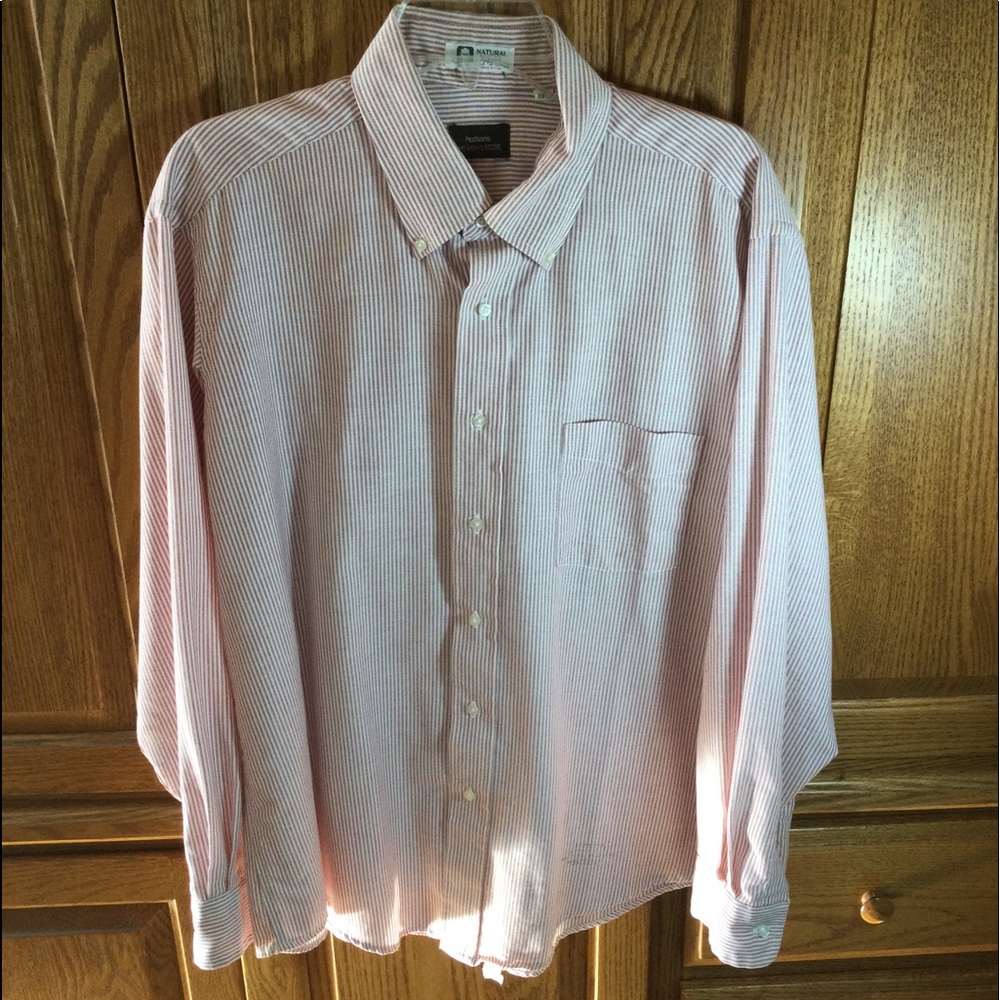 Hudson’s Vintage 17 33/34 Burgundy and White Striped Dress Shirt